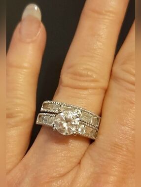 QVC Epiphany Platinum 2.8ct set with 1.5ct stone Bridal Wedding set Size 5